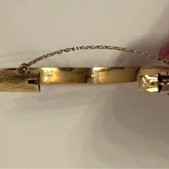 BRACELET HINGED BANGLE 925 STERLING SILVER GOLD VERMEIL ETCHED DESIGN 8.4g - Picture 8 of 9